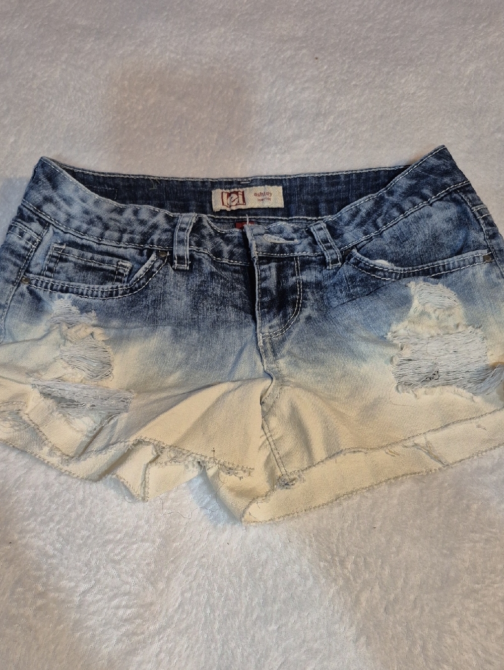 Women’s Ombre Denim Distressed Shorts - Blue to Cream Sz. 1